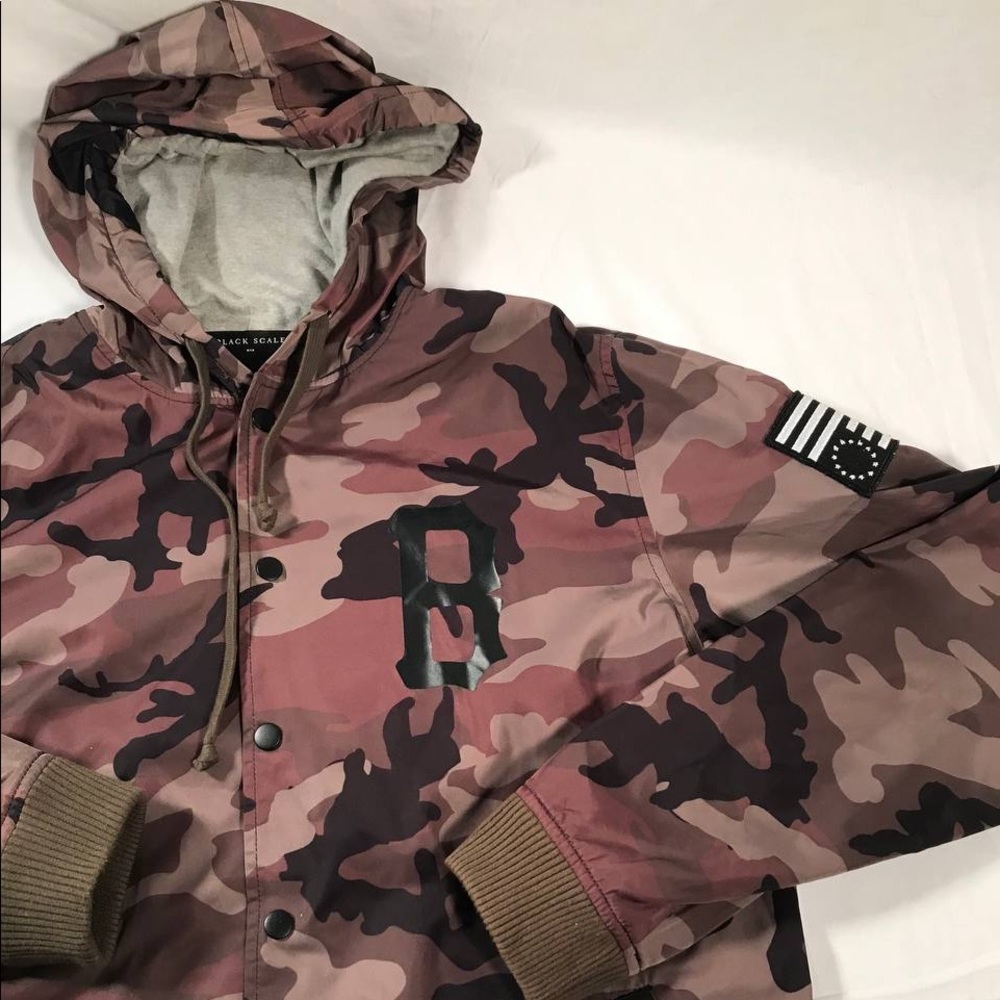 Men’s Black Scale Camo Pattern Snap Up Jacket Size Medium - Picture 2 of 7